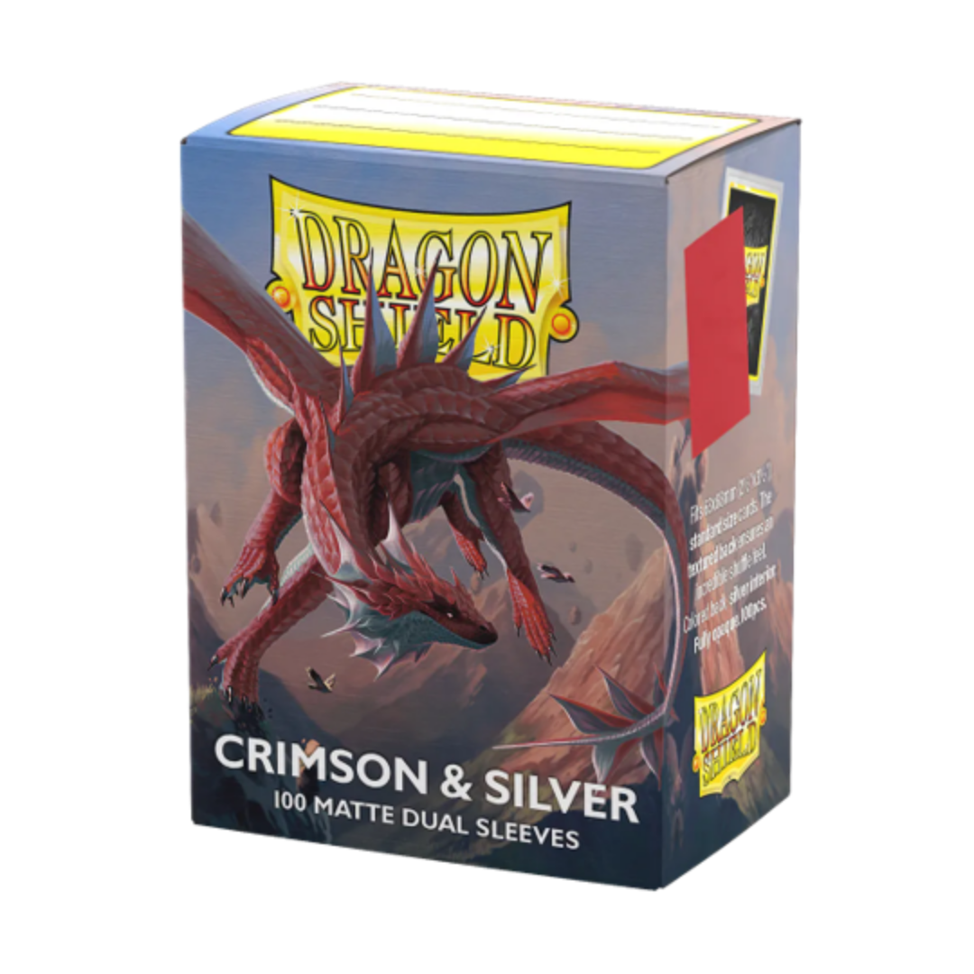 Dragon Shield Matte Dual Crimson and Silver 100ct standard size card sleeves for MTG and Pokémon decks