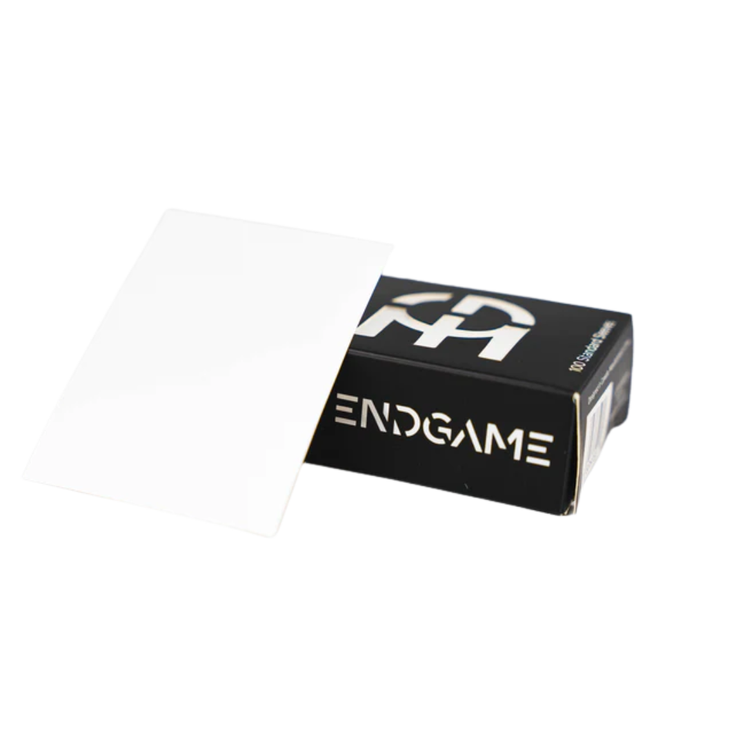 Trillium White Endgame Genesis card sleeves with sleek white backing, premium shuffle feel, and strong protection for trading card game decks