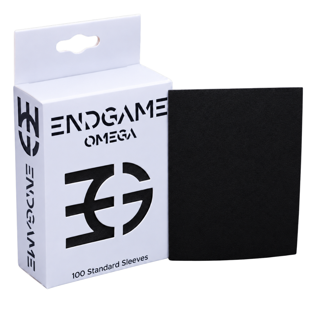 Endgame Omega Sleeves Obsidian Black pack of 100 standard-size tactile matte sleeves for TCG cards