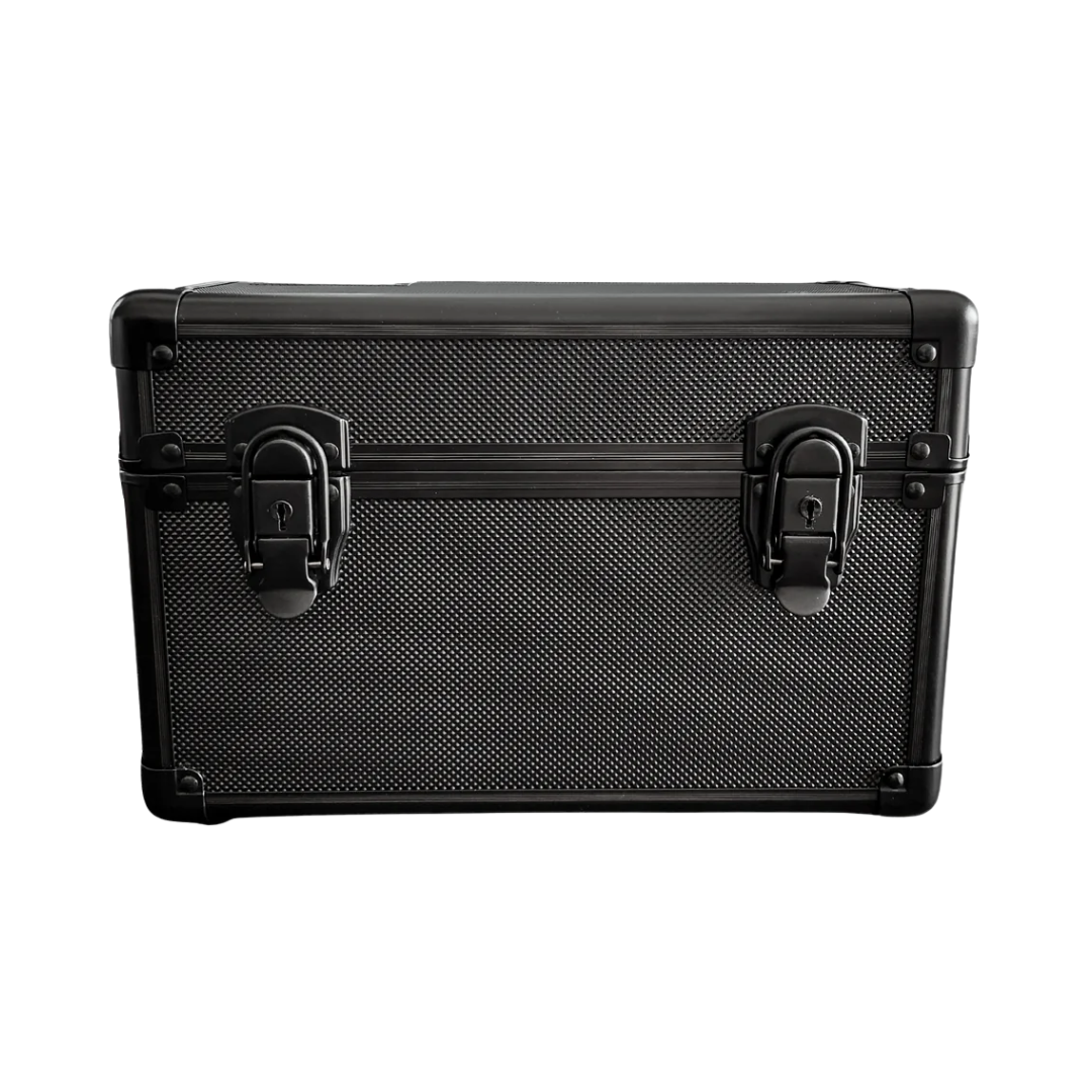 Evoretro Black Aluminum Graded Card Storage Case for 15 slabs, durable foam-lined case for PSA, CGC, or Beckett graded card protection and transport.