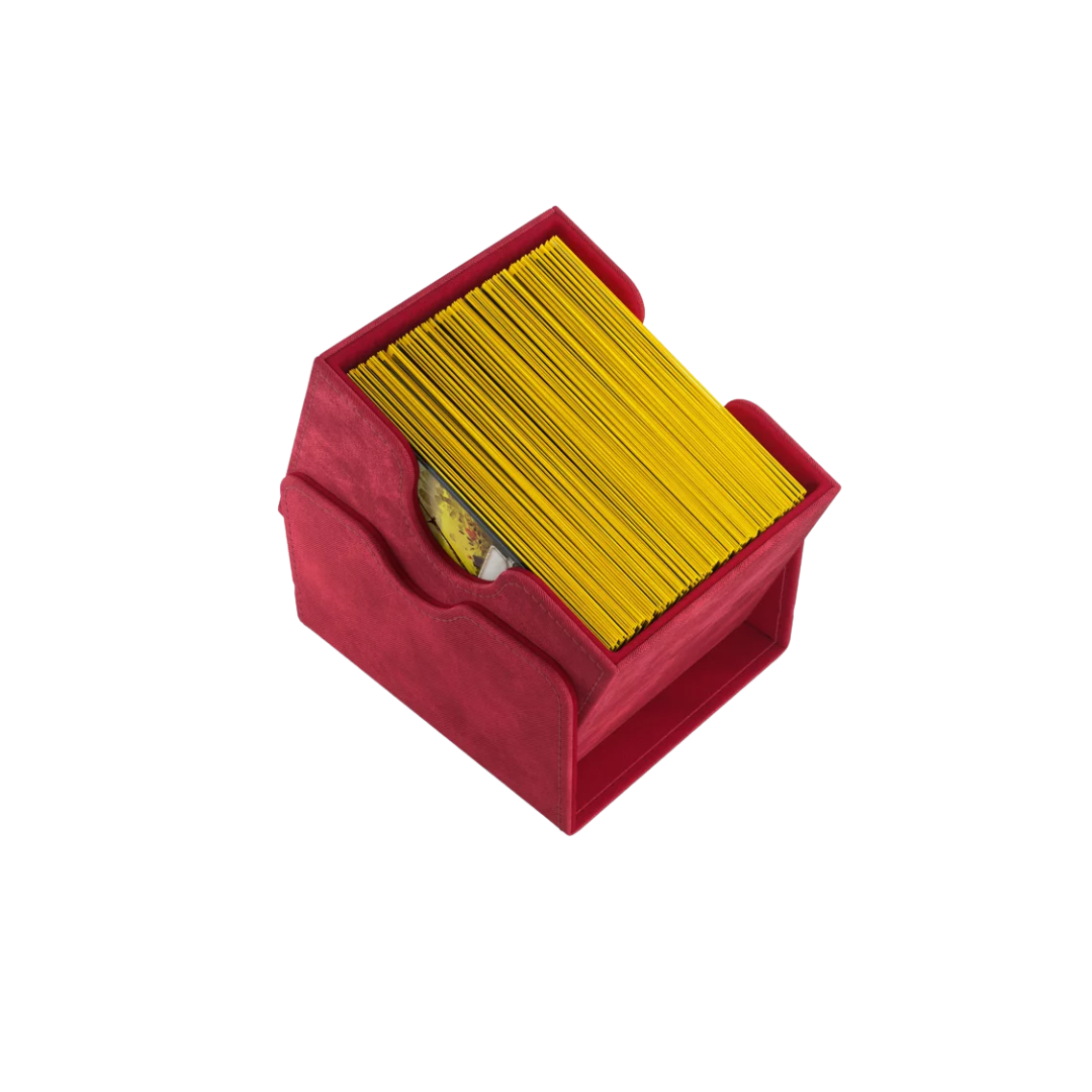 Gamegenic Sidekick Convertible XL Red deck box, holds 100 double-sleeved TCG cards, premium storage with microfiber lining, magnetic closure, and convertible lid.