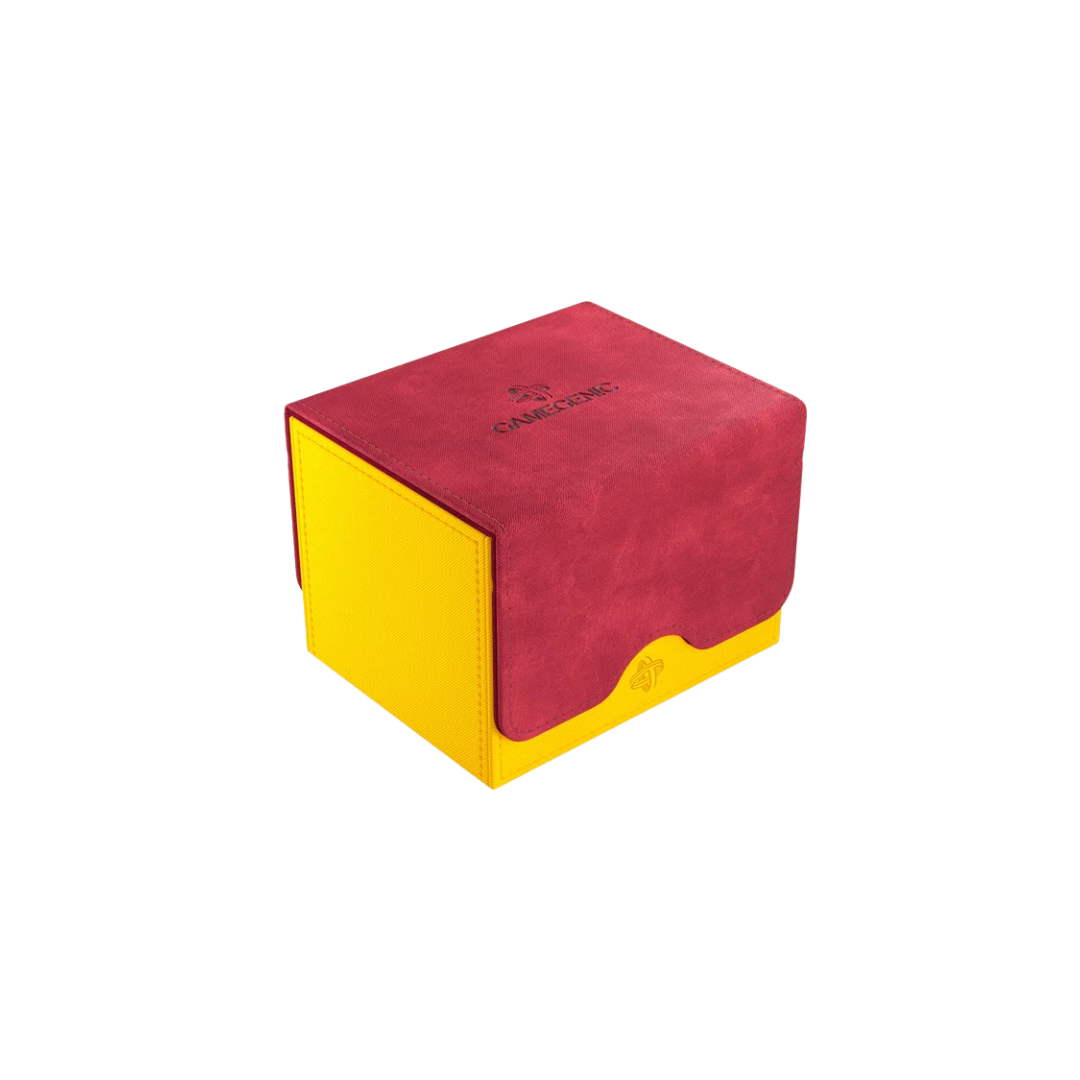 Gamegenic Sidekick Convertible XL deck box in yellow, holds 100+ double-sleeved cards, premium TCG storage with secure magnetic closure and soft interior