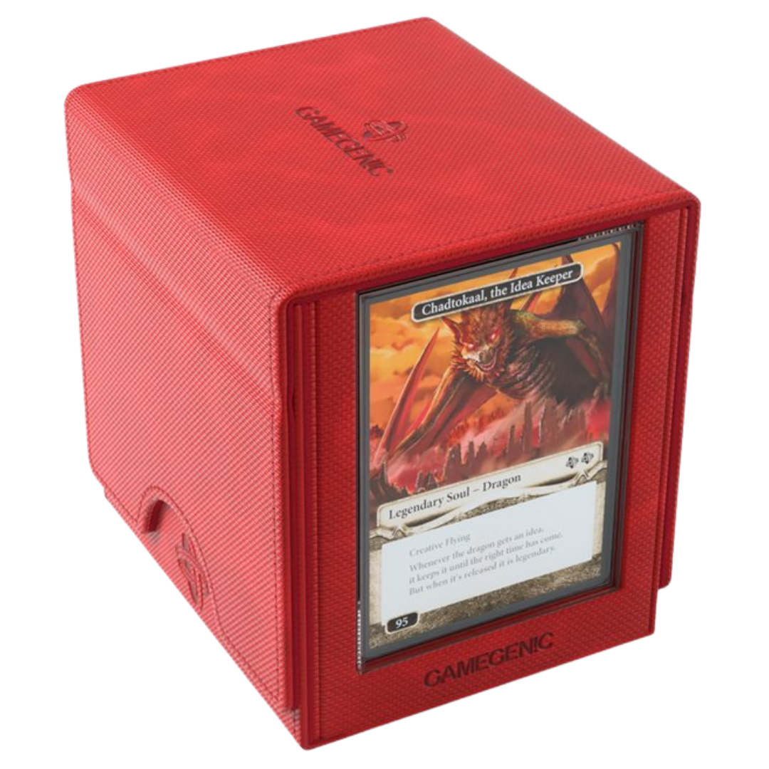 Gamegenic Sidekick Pro Convertible XL deck box in red with removable Slide Card Case and accessory drawer