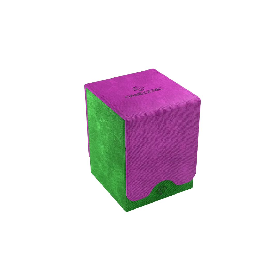 Gamegenic Squire Convertible XL Green deck box, holds 100 double-sleeved TCG cards, premium storage with microfiber lining, magnetic closure, and convertible lid.