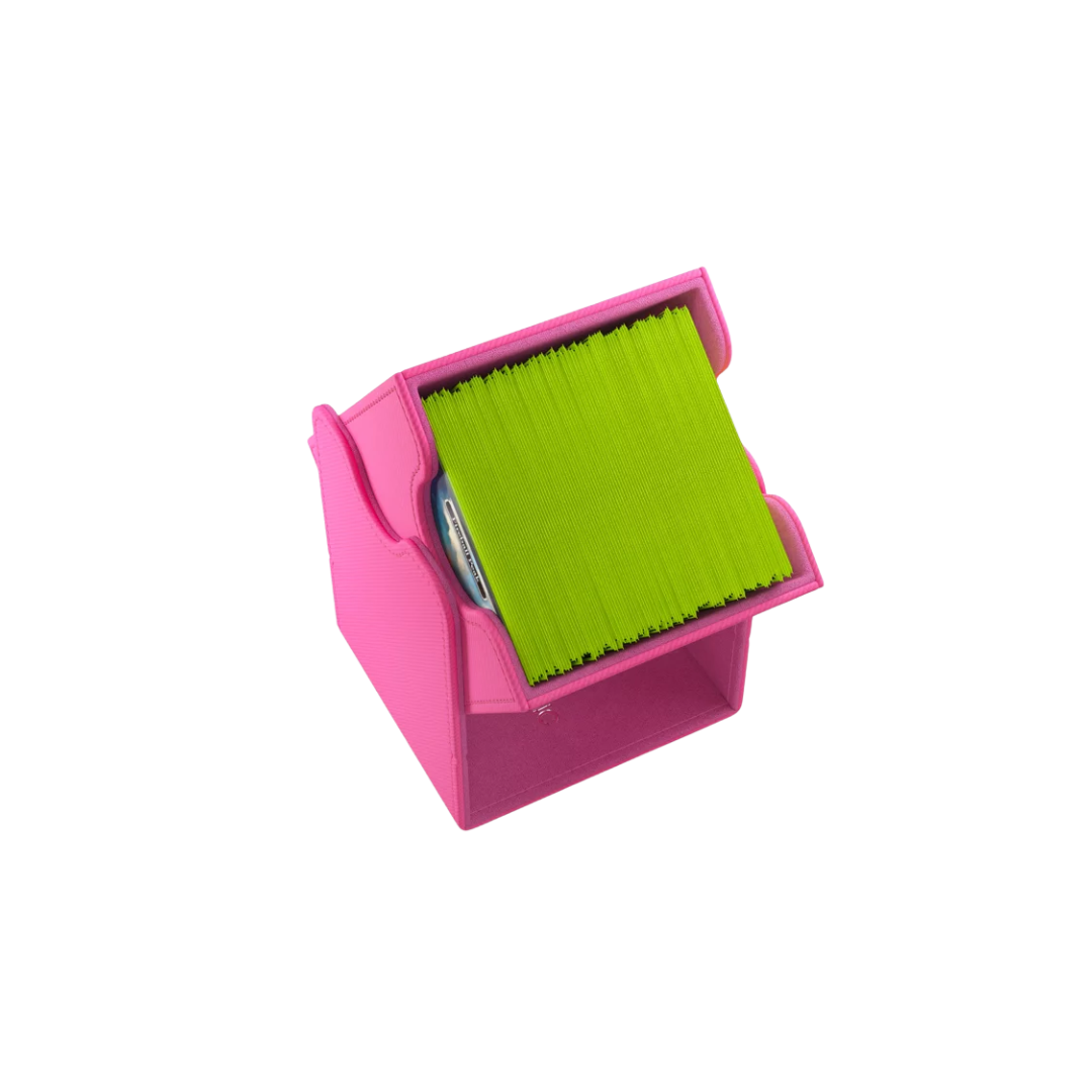Gamegenic Squire Convertible XL Pink deck box, holds 100 double-sleeved TCG cards, premium storage with microfiber lining, magnetic closure, and convertible lid.