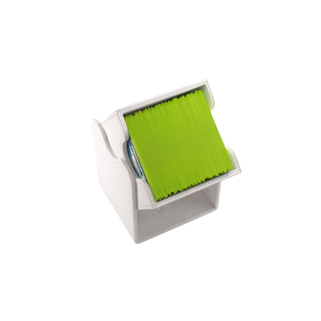 Gamegenic Squire Convertible XL White Deck Box—premium storage for 100 double-sleeved cards with a secure magnetic closure and modular design.
