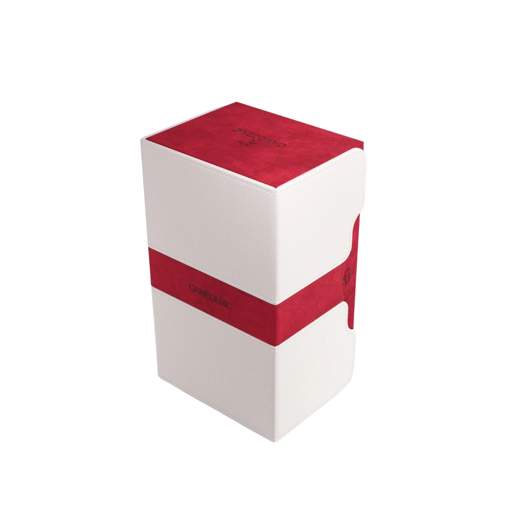 Gamegenic Stronghold Convertible XL Red deck box, holds 200+ double-sleeved TCG cards, premium storage with microfiber lining, magnetic closure, and convertible lid.