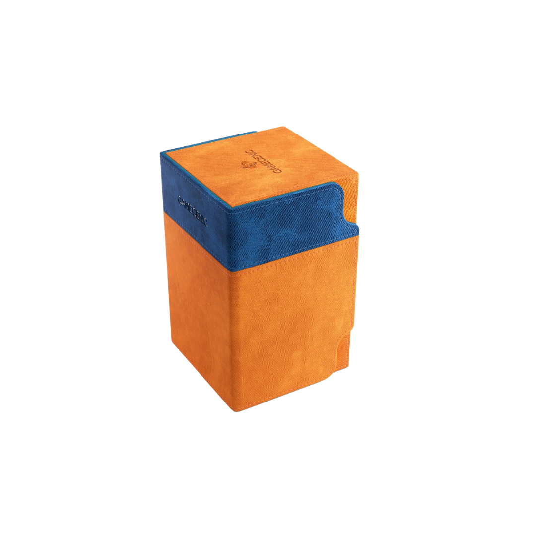 Gamegenic Watchtower Convertible XL Orange deck box for 100+ double-sleeved cards, premium TCG storage with magnetic closure and removable tray.