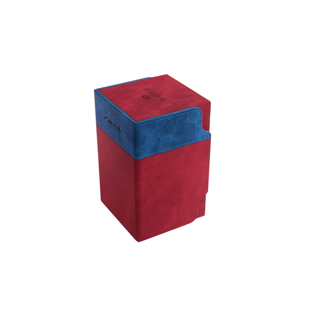 Gamegenic Watchtower Convertible XL Red deck box, holds 100+ double-sleeved TCG cards, premium storage with accessory drawer, microfiber lining, and magnetic closure.