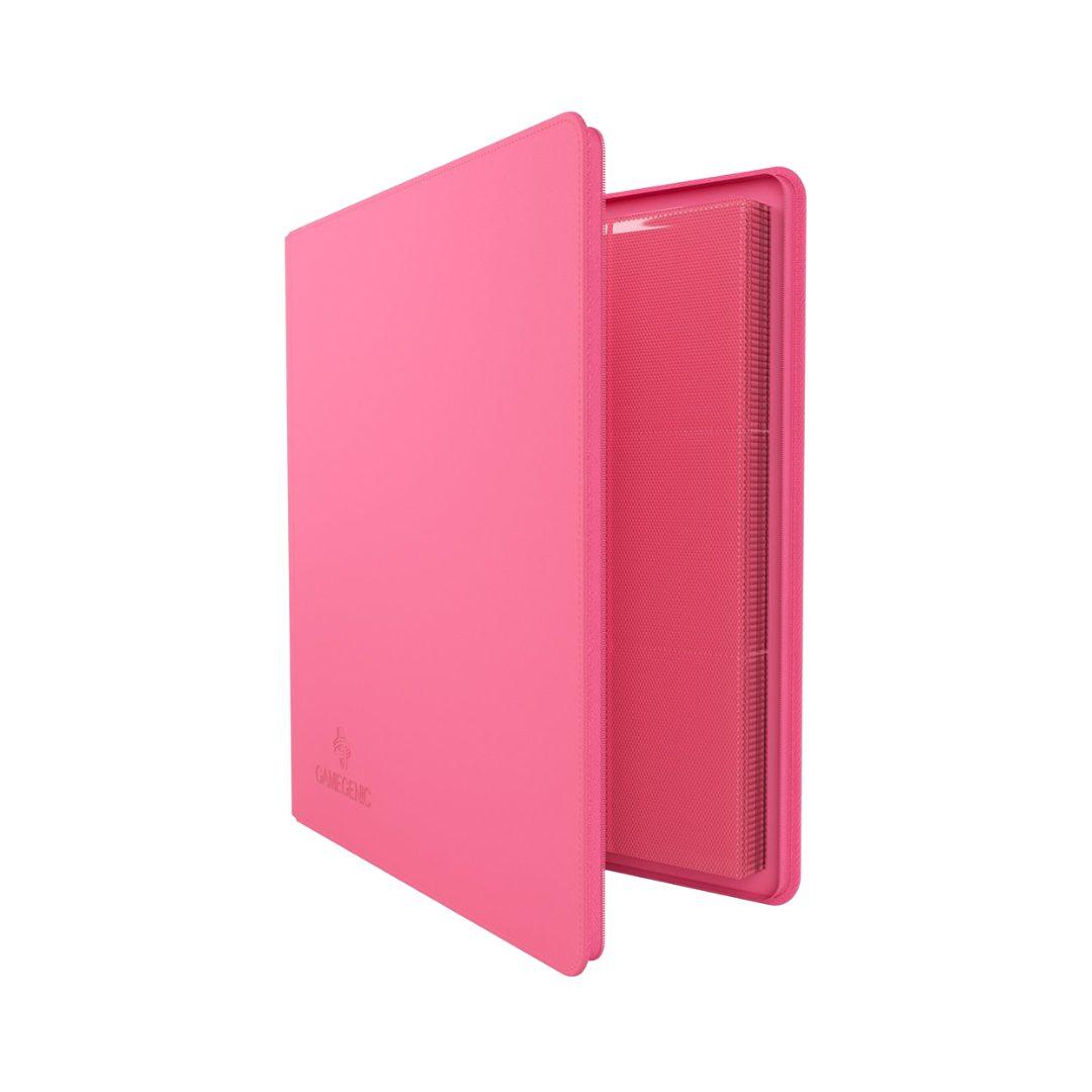 Pink Gamegenic 24-pocket zip-up trading card album with side-loading pages and secure zipper closure