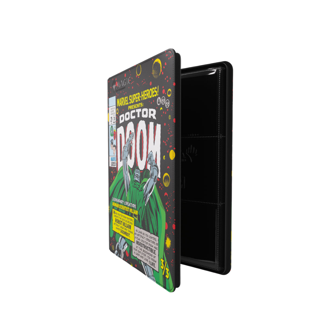 Open Gamegenic Magic The Gathering Marvel Super Heroes 18 Pocket Zip Up Album with Doctor Doom artwork and card storage pages