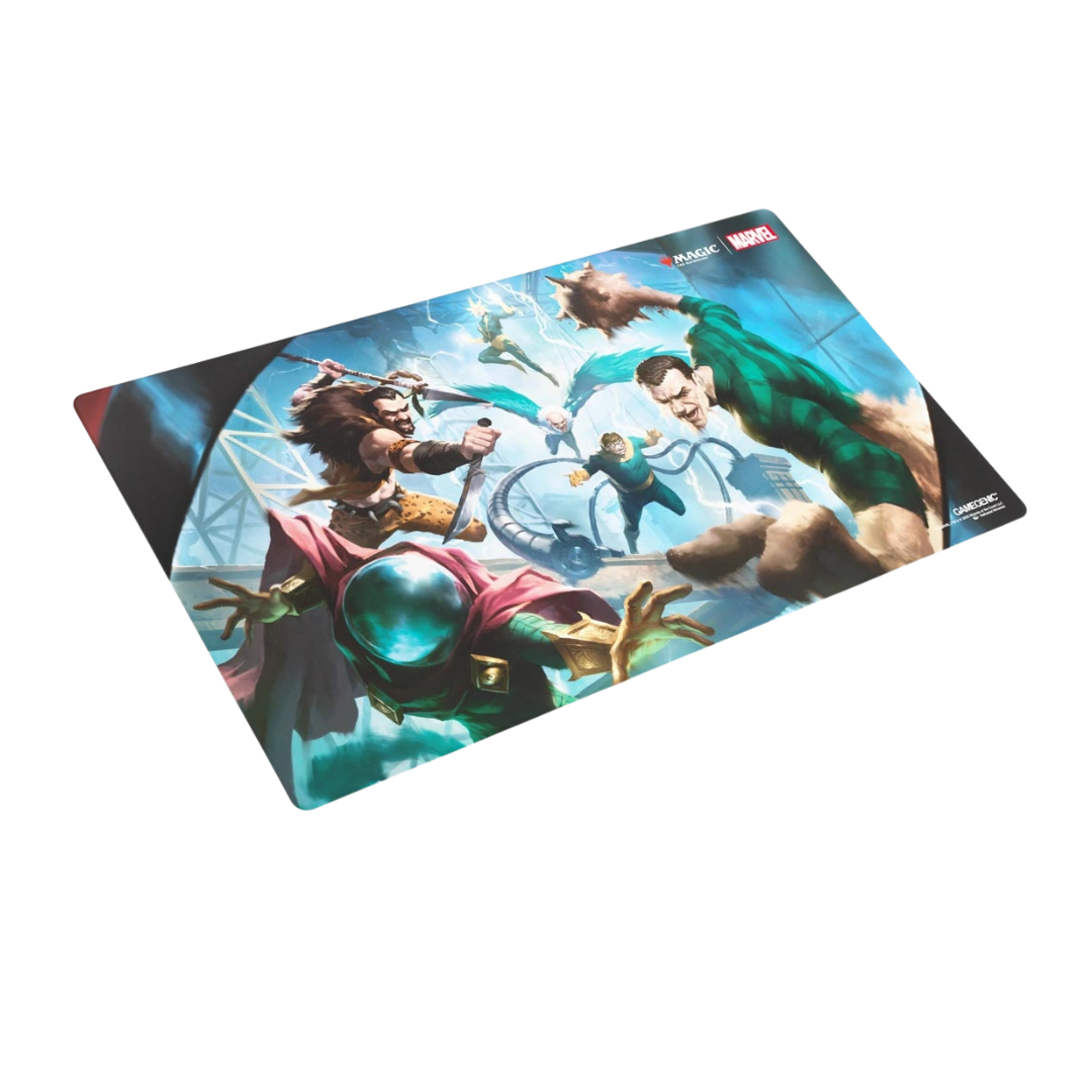 Gamegenic Spider-Man Sinister Six Prime Playmat for MTG with anti-slip backing and flat stitched edges