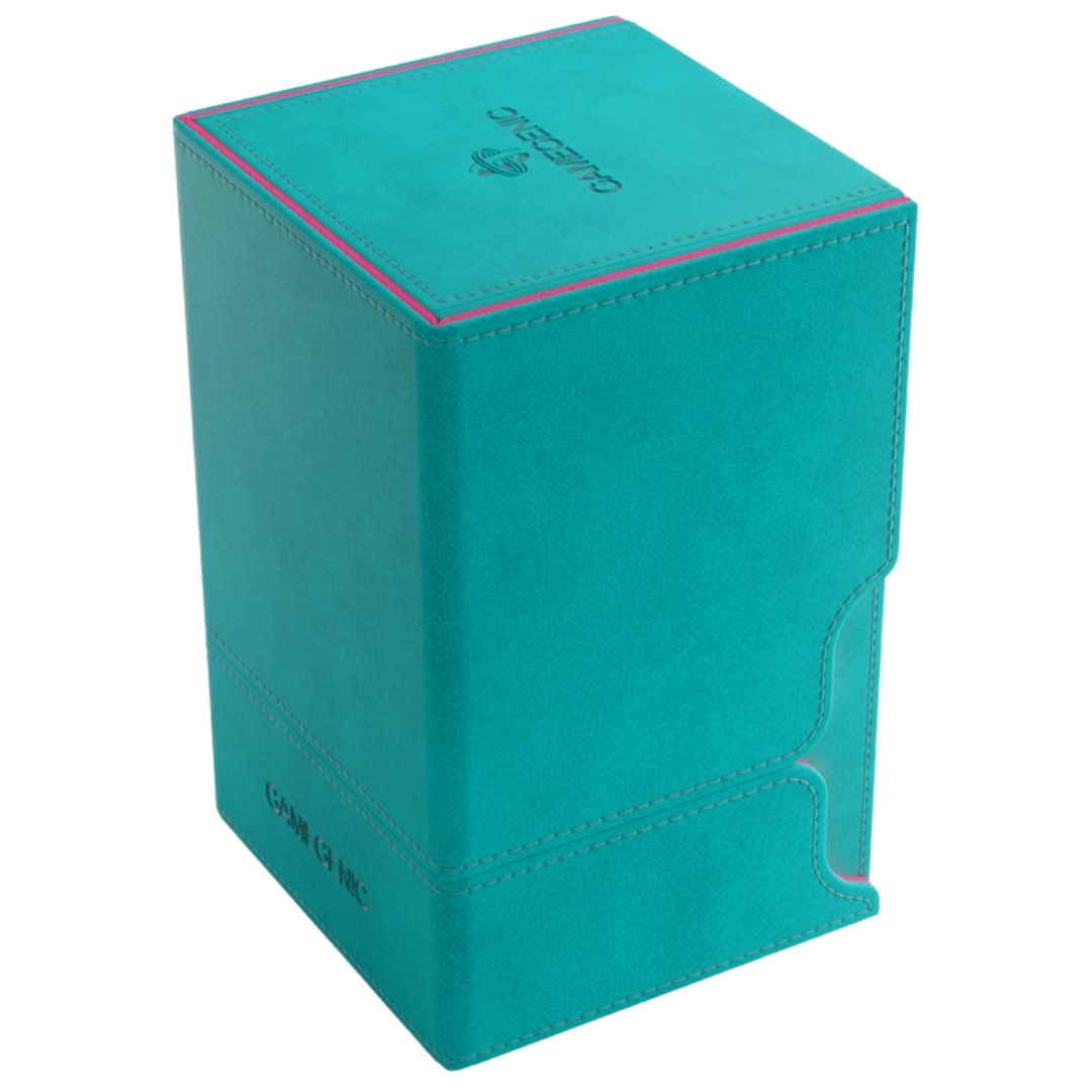 Gamegenic Watchtower Convertible XL deck box Teal and Pink, holds 100+ double-sleeved cards with accessory drawer and microfiber lining