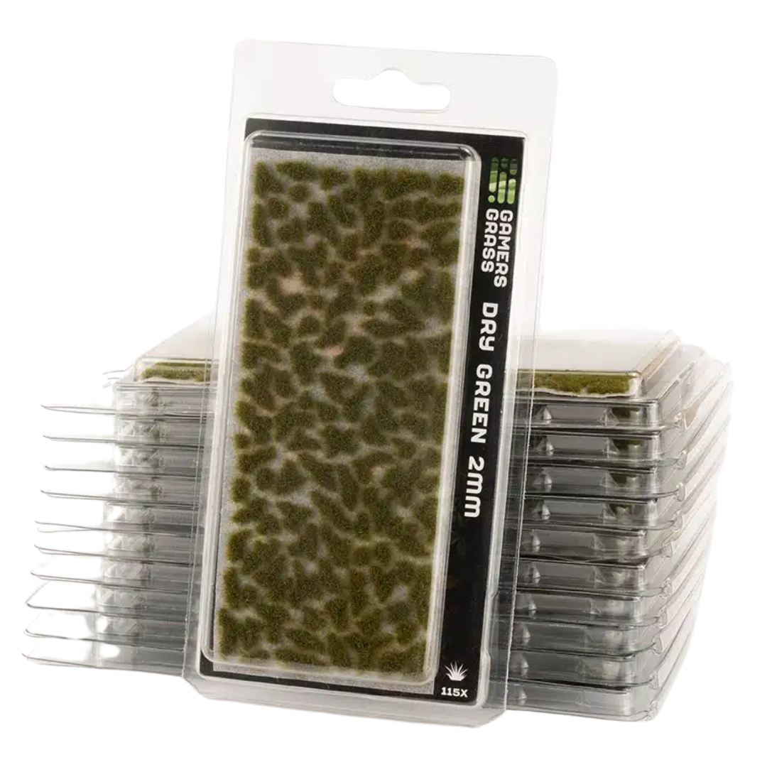 Gamers Grass 2mm Dry Green static grass tufts for miniature bases and tabletop terrain