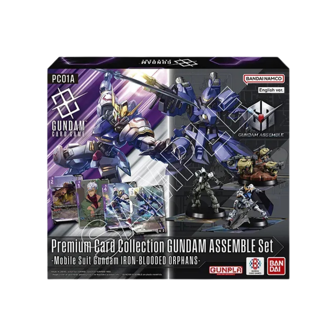 Gundam Card Game PC-01A Premium Card Collection Iron-Blooded Orphans with Gundam Assemble miniatures and holographic alt-art cards