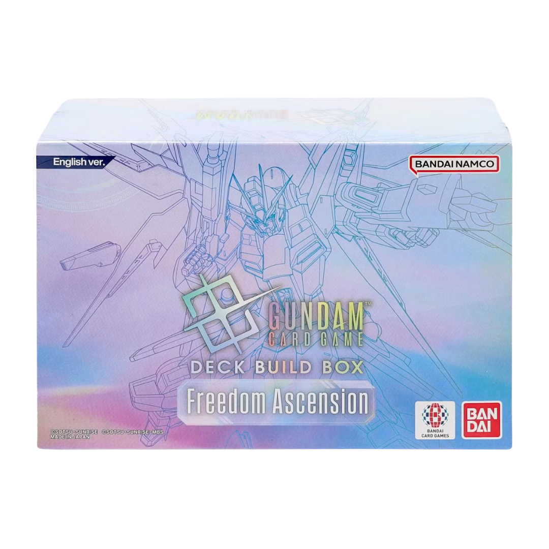 Gundam Card Game SC-01 Deck Build Box Freedom Ascension with reprint cards, GD-05 booster packs and accessories