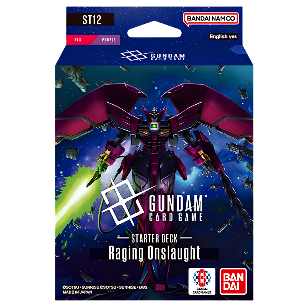 Gundam Card Game ST-12 Raging Onslaught Starter Deck featuring Gundam Epyon, red and purple English deck