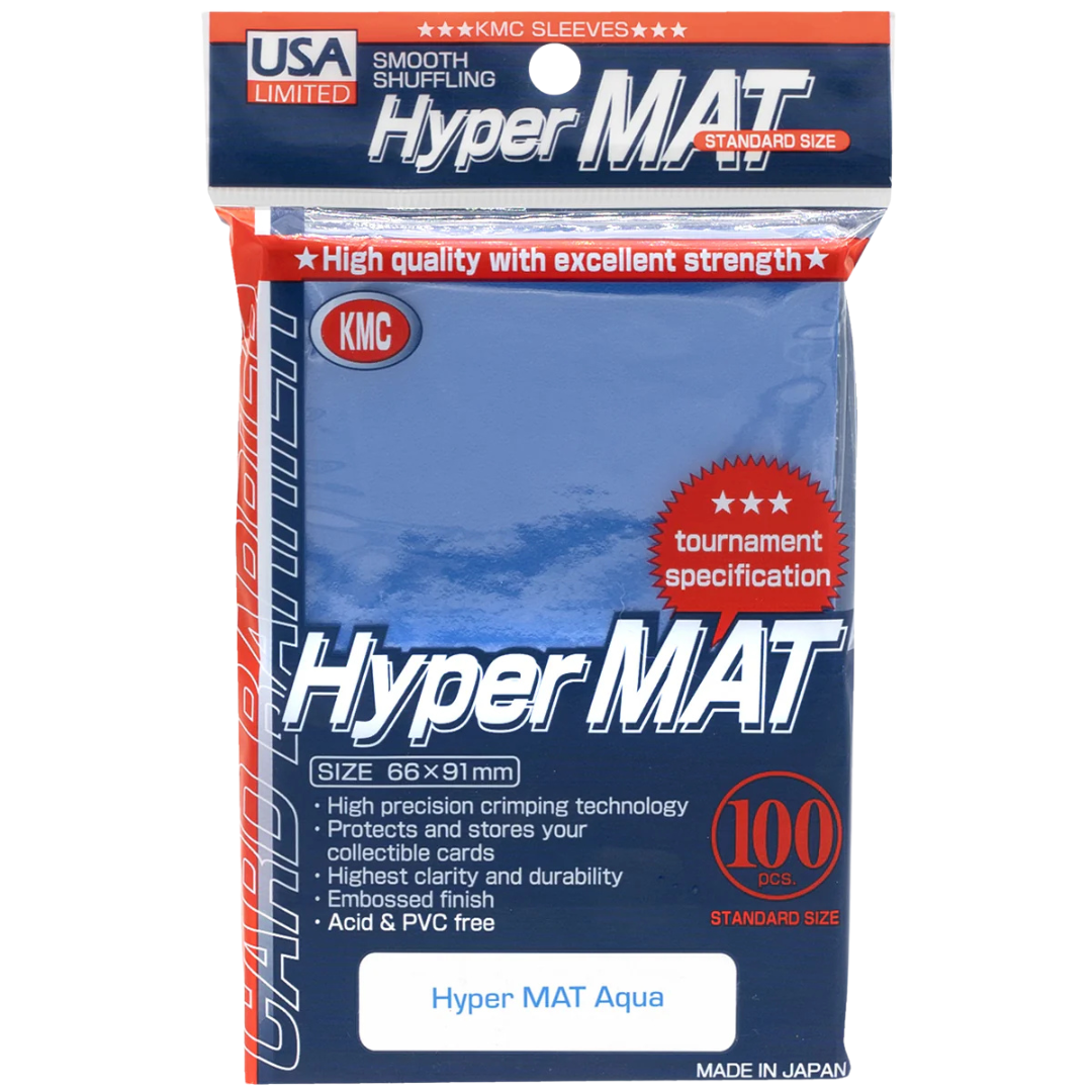 KMC Hyper Matte Aqua 100 pack standard size card sleeves front packaging