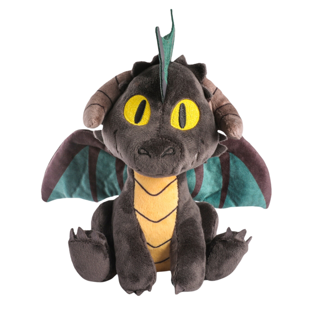 Kidrobot Black Dragon Phunny Plush featuring deep black scales, embroidered details, and a fierce yet cuddly design inspired by Dungeons & Dragons.