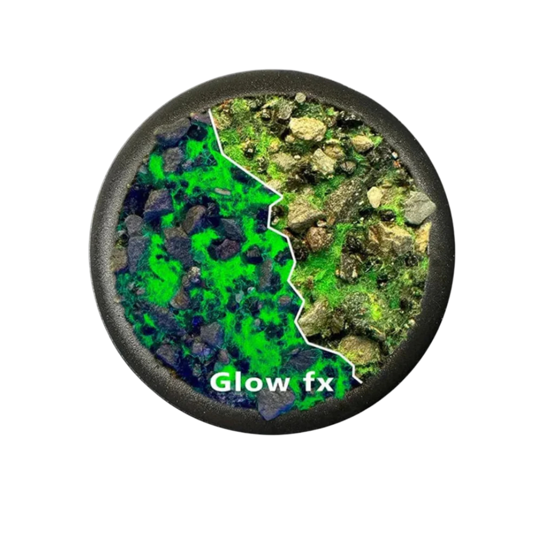 Krautcover Eternal Fields basecover glowing green basing mix with UV light reactive effects for miniatures