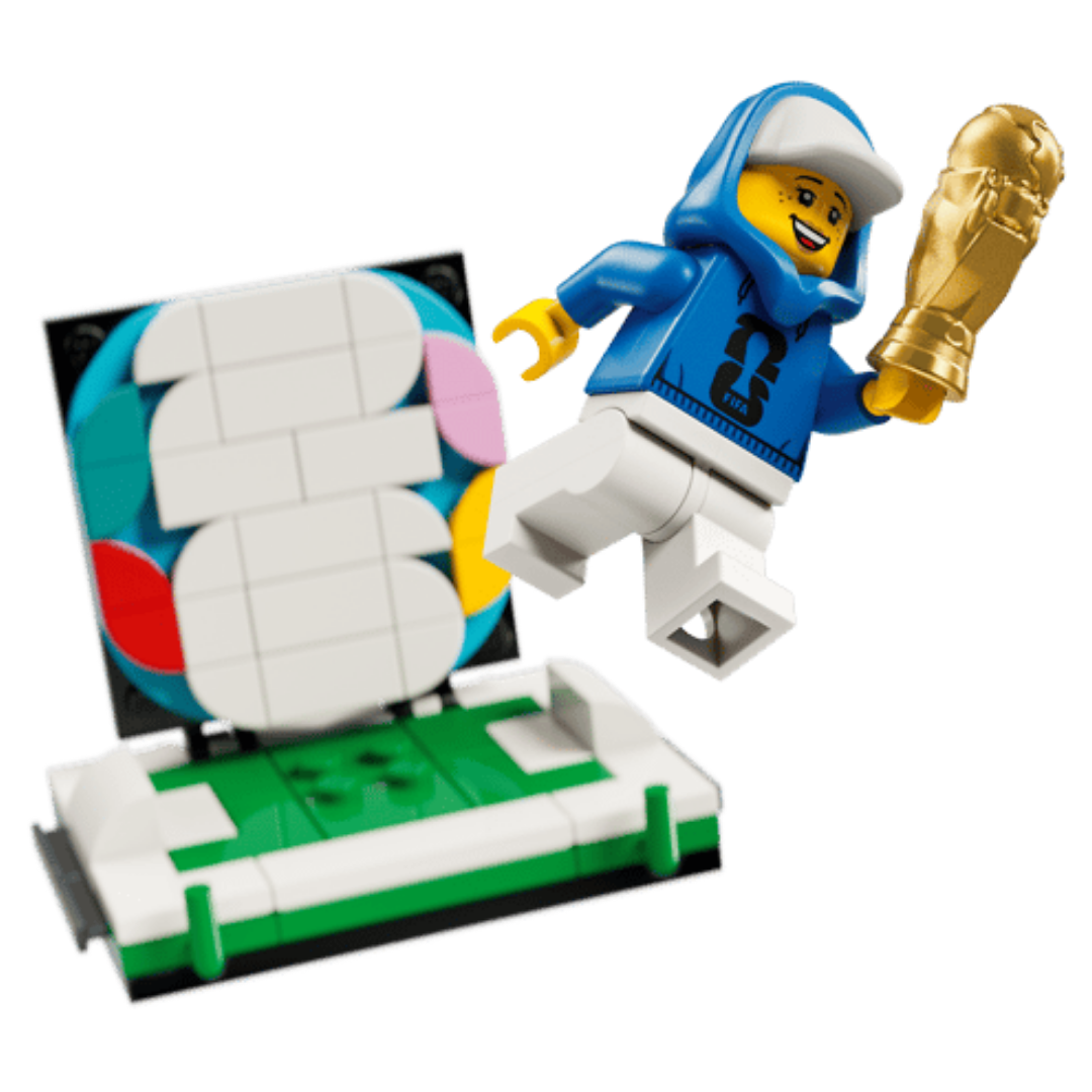 Lego FIFA World Cup Official Trophy 43020 opened to reveal the hidden interior football display and minifigure