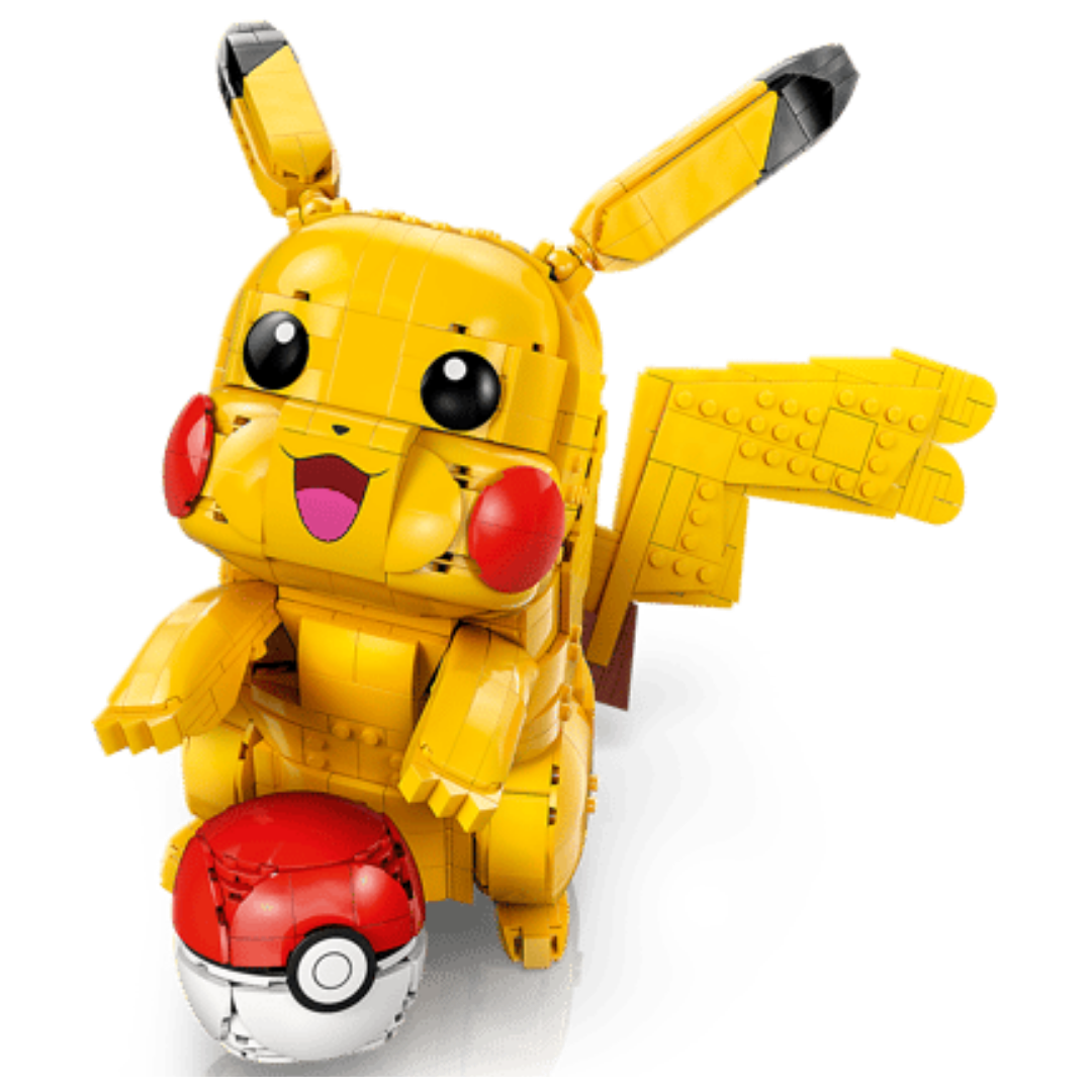 Lego Pikachu and Poké Ball 72152 front view with Poké Ball accessory and detailed figure