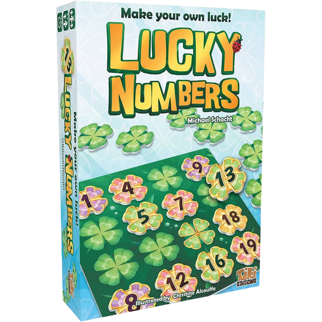 Lucky Numbers board game with clover tiles arranged on player garden boards