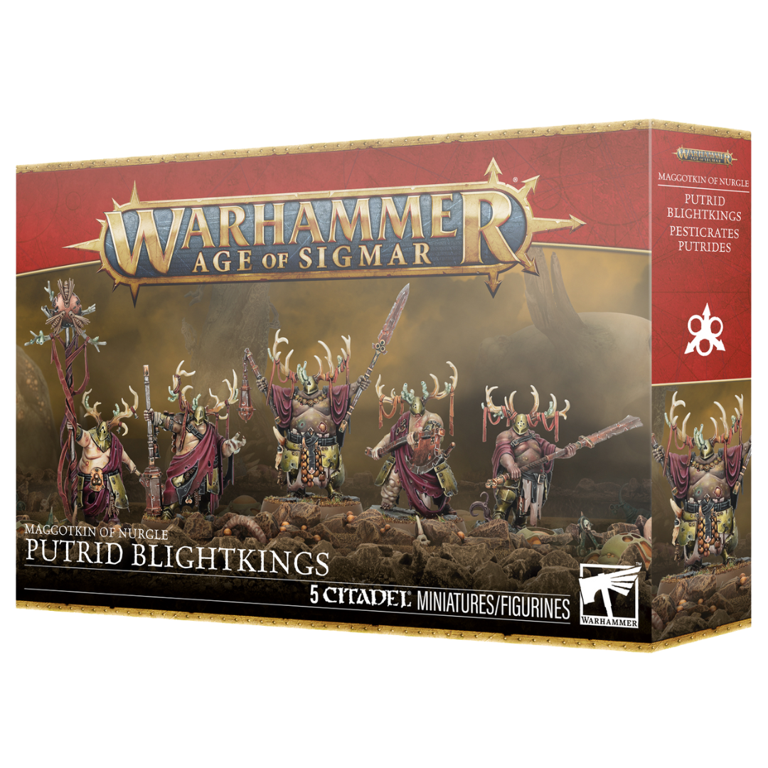 Warhammer Age of Sigmar Maggotkin of Nurgle Putrid BlightKings box image showing assembled miniatures
