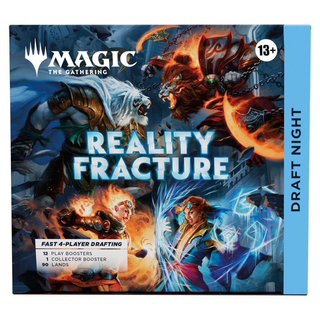Magic The Gathering Reality Fracture Draft Night box with multiverse battle artwork and included boosters