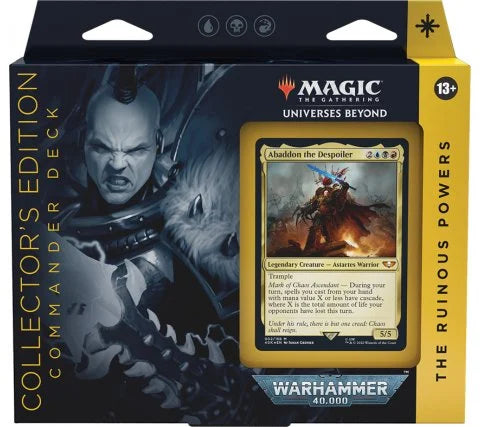 Magic: The Gathering x Warhammer 40,000 Commander decks with Warhammer-themed artwork and exclusive cards.