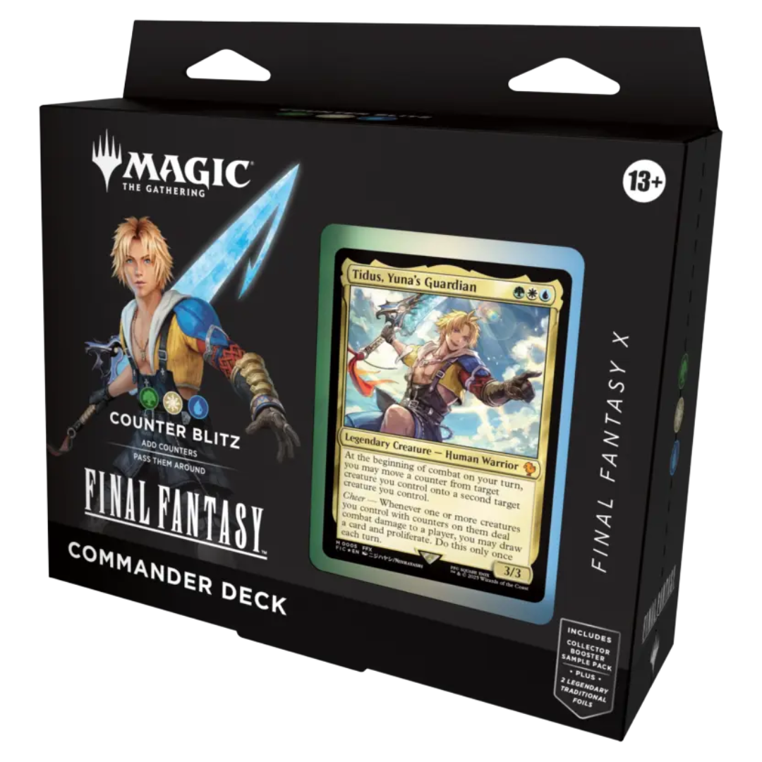Magic: The Gathering Final Fantasy Commander Deck Counter Blitz, pre-built MTG deck featuring fast-paced tactics and Final Fantasy heroes for Commander gameplay.