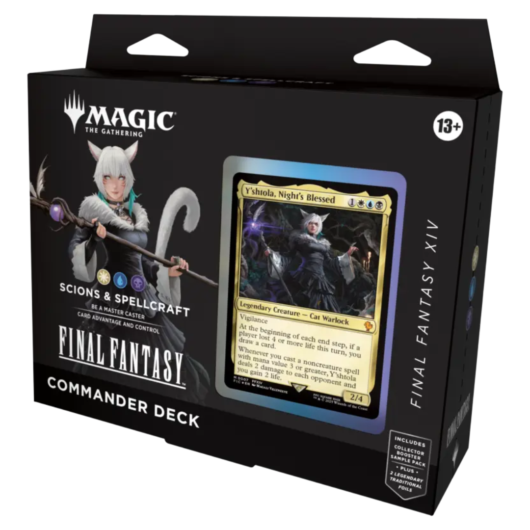 Magic: The Gathering Final Fantasy Commander Deck Scions & Spellcraft, pre-built MTG deck with iconic heroes and powerful spells for Final Fantasy and Commander fans.