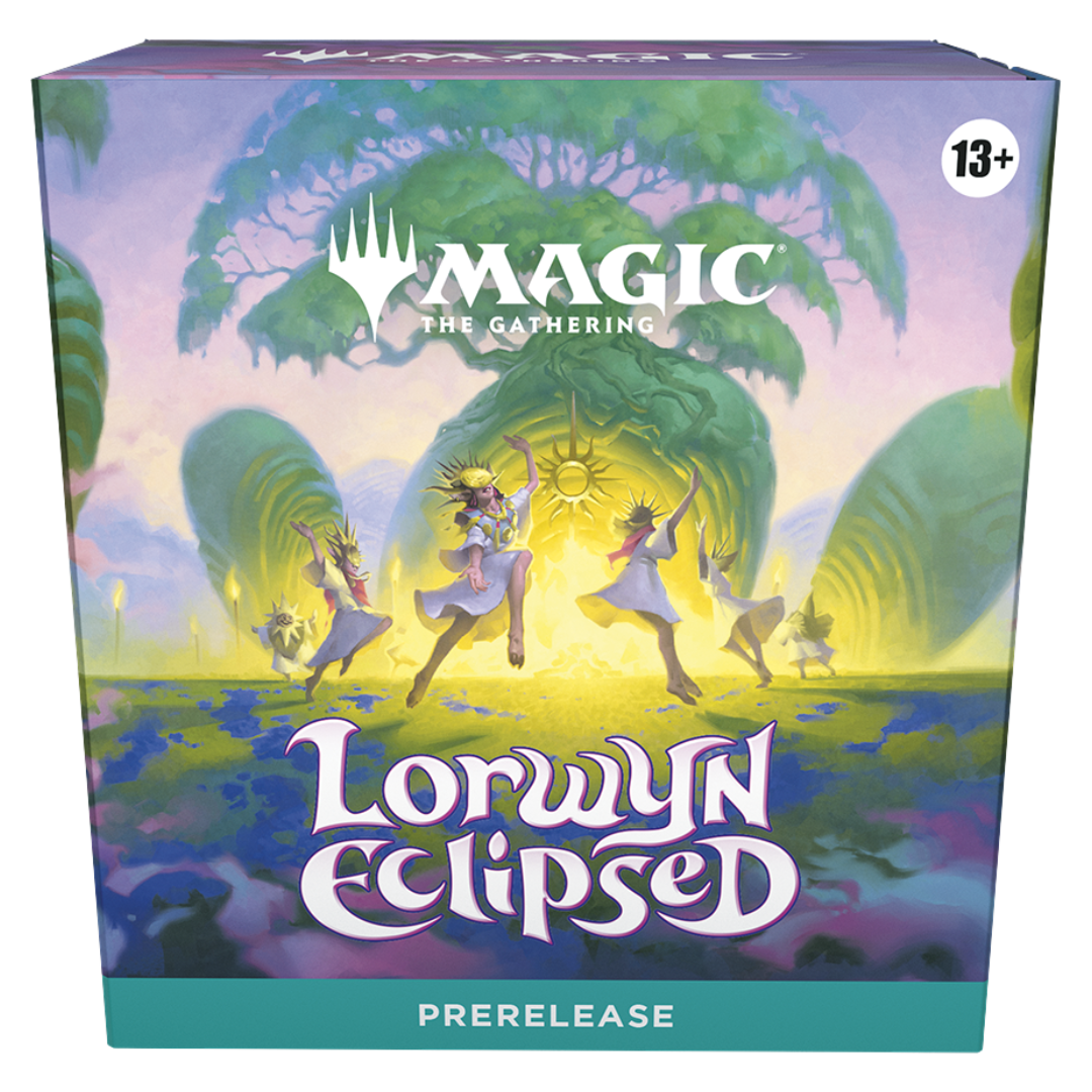 MTG Lorwyn Eclipsed Prerelease Kit box with 6 Play Boosters, foil promo, and Spindown life counter