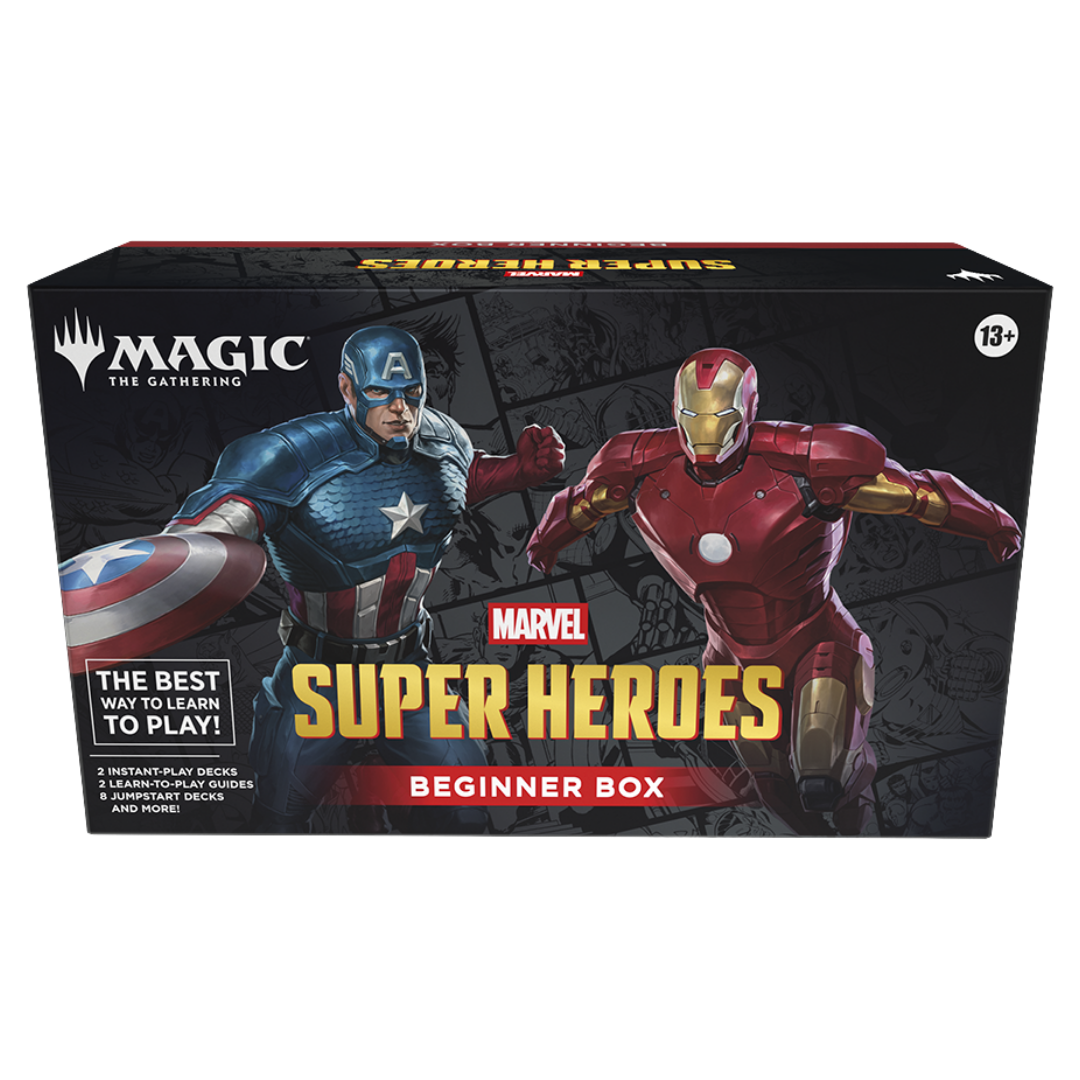 Magic the Gathering Marvel Super Heroes Beginner Box with Captain America and Iron Man tutorial decks and learning materials