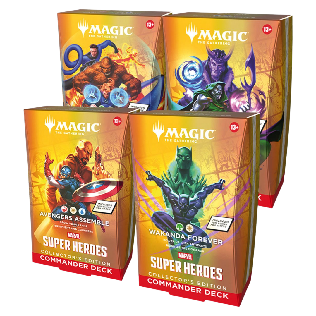 Magic the Gathering Marvel Super Heroes Commander Deck Collectors Edition set of four decks packaging