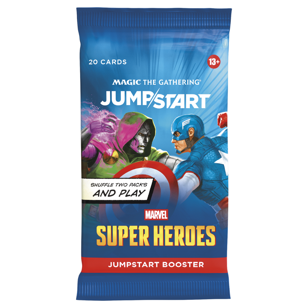 Magic the Gathering Marvel Super Heroes Jumpstart Booster Pack featuring Marvel heroes and Jumpstart branding