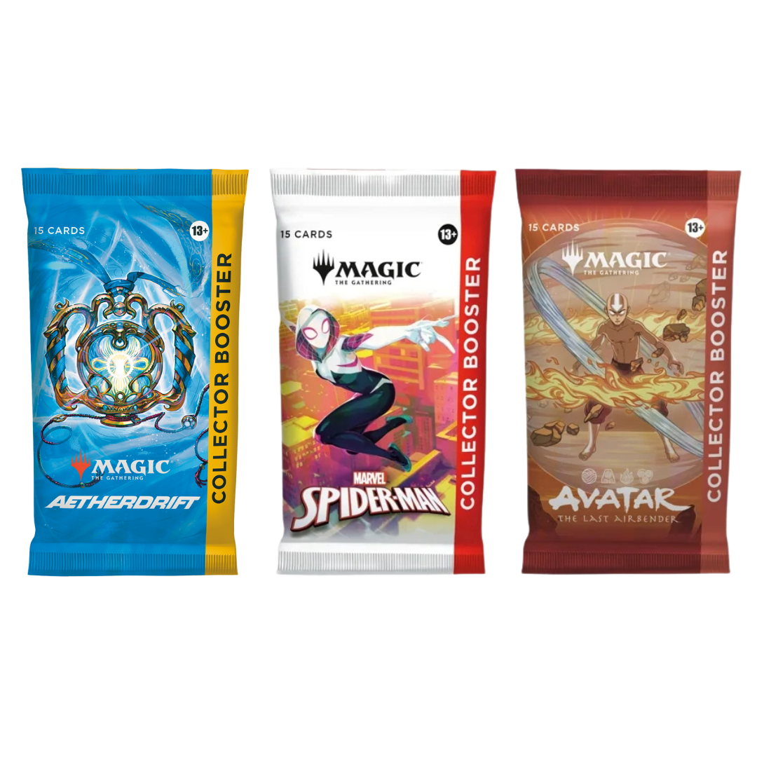 Magic the Gathering Premium Collector 3 Pack Bundle with Aetherdrift, Marvel Spider-Man, and Avatar The Last Airbender Collector Booster Packs