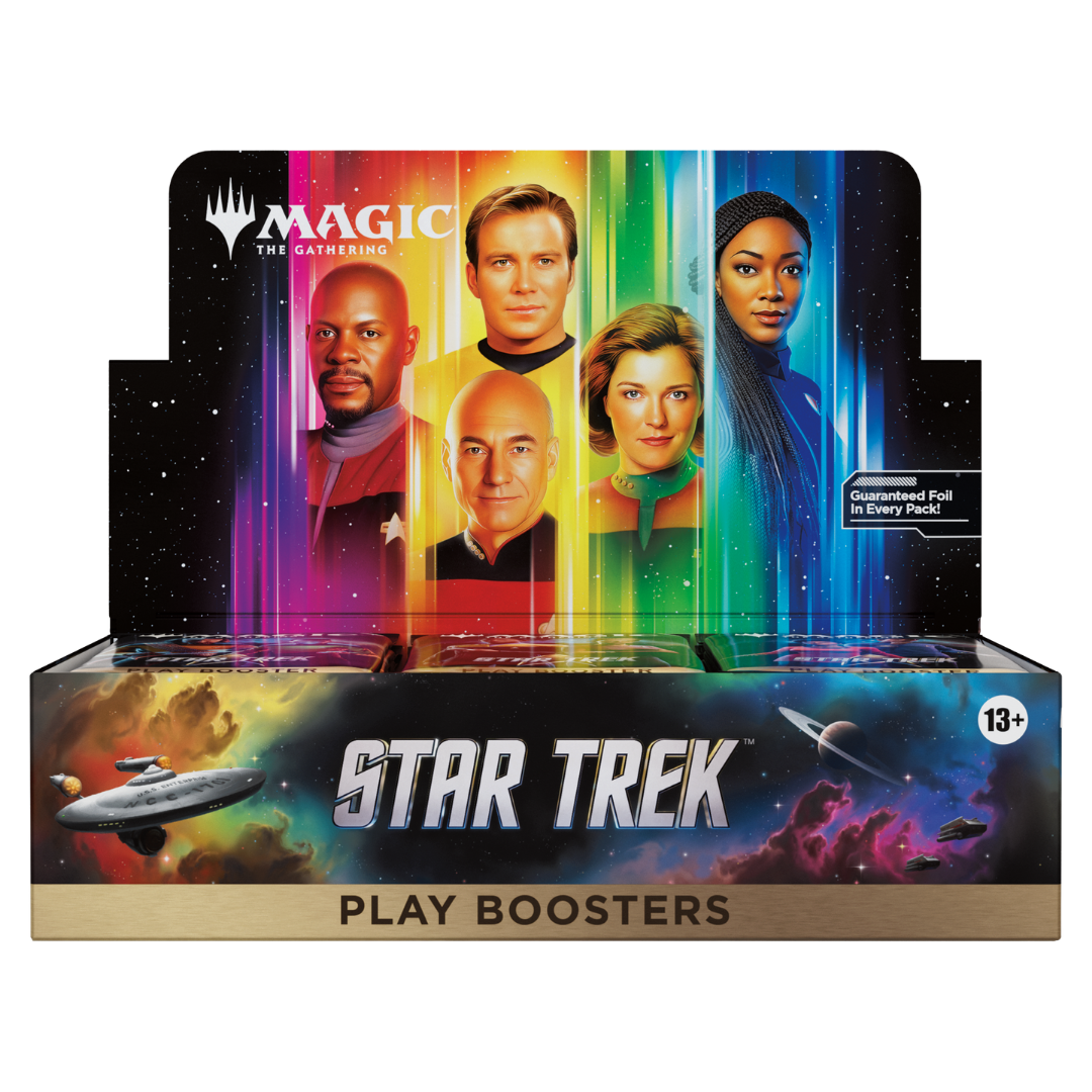 Magic: The Gathering Star Trek Play Booster display with 30 Play Boosters from the Universes Beyond set