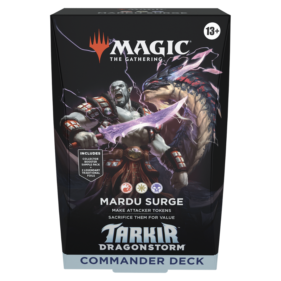 Magic: The Gathering Tarkir: Dragonstorm Commander Deck - Mardu Surge featuring powerful dragons, aggressive strategies, and fast-paced Mardu tactics.