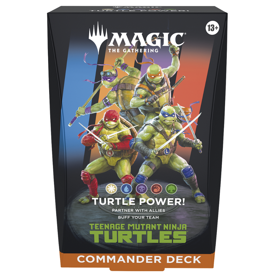 Magic: the Gathering Teenage Mutant Ninja Turtles Commander Deck box featuring Leonardo and Splinter team artwork
