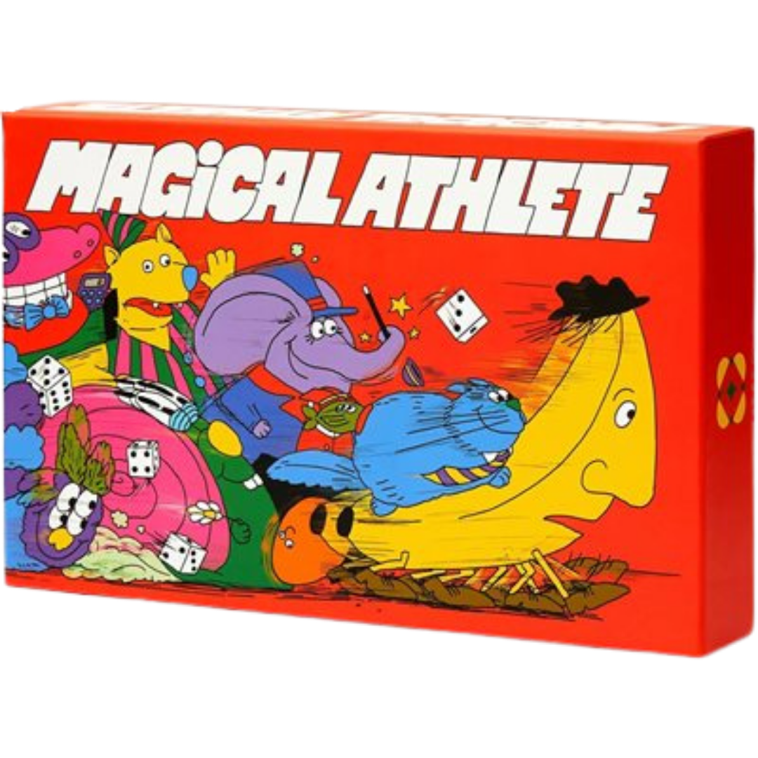 Magical Athlete board game with racer cards and dice based racing gameplay