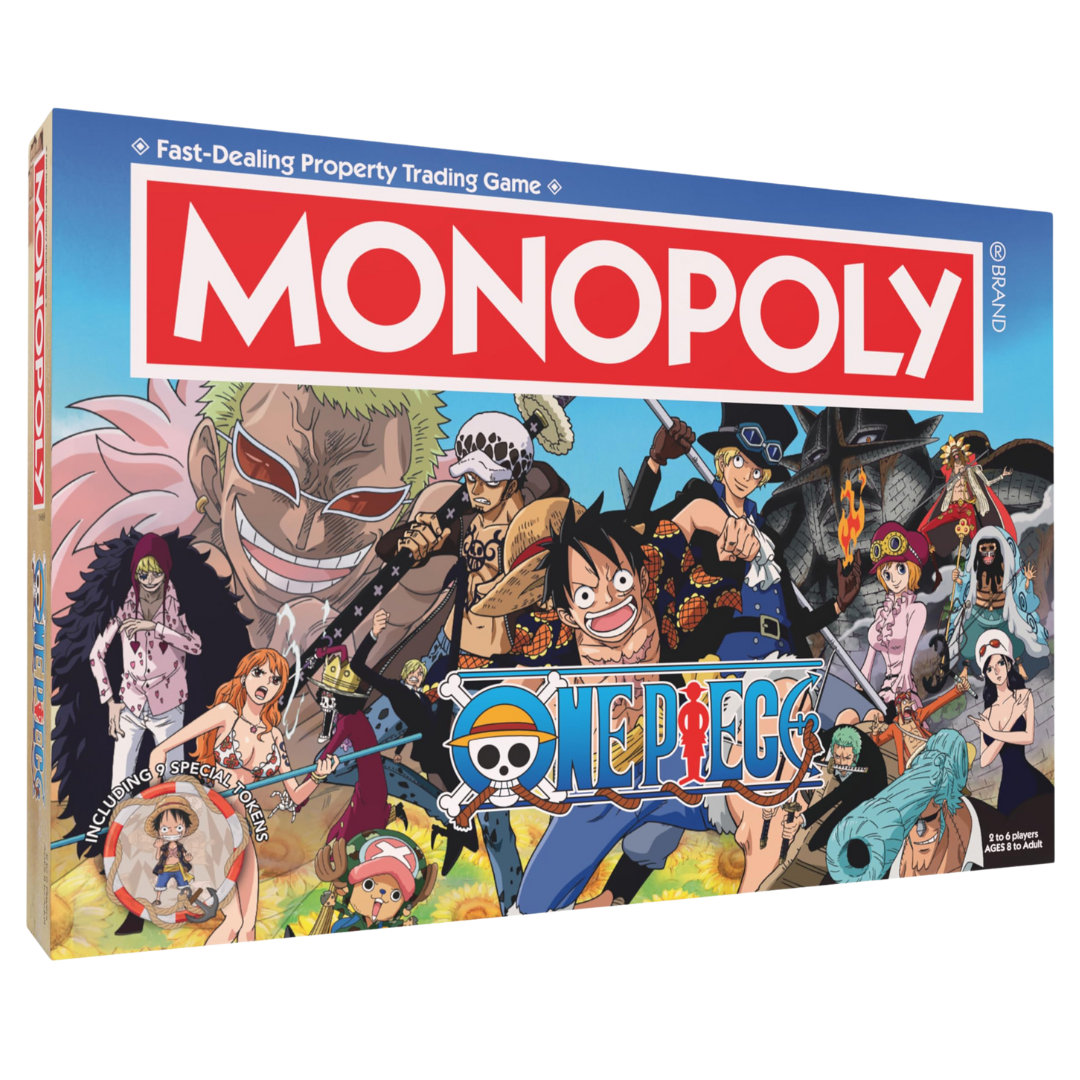 Monopoly: One Piece Edition board game featuring iconic characters and locations from the One Piece anime series.