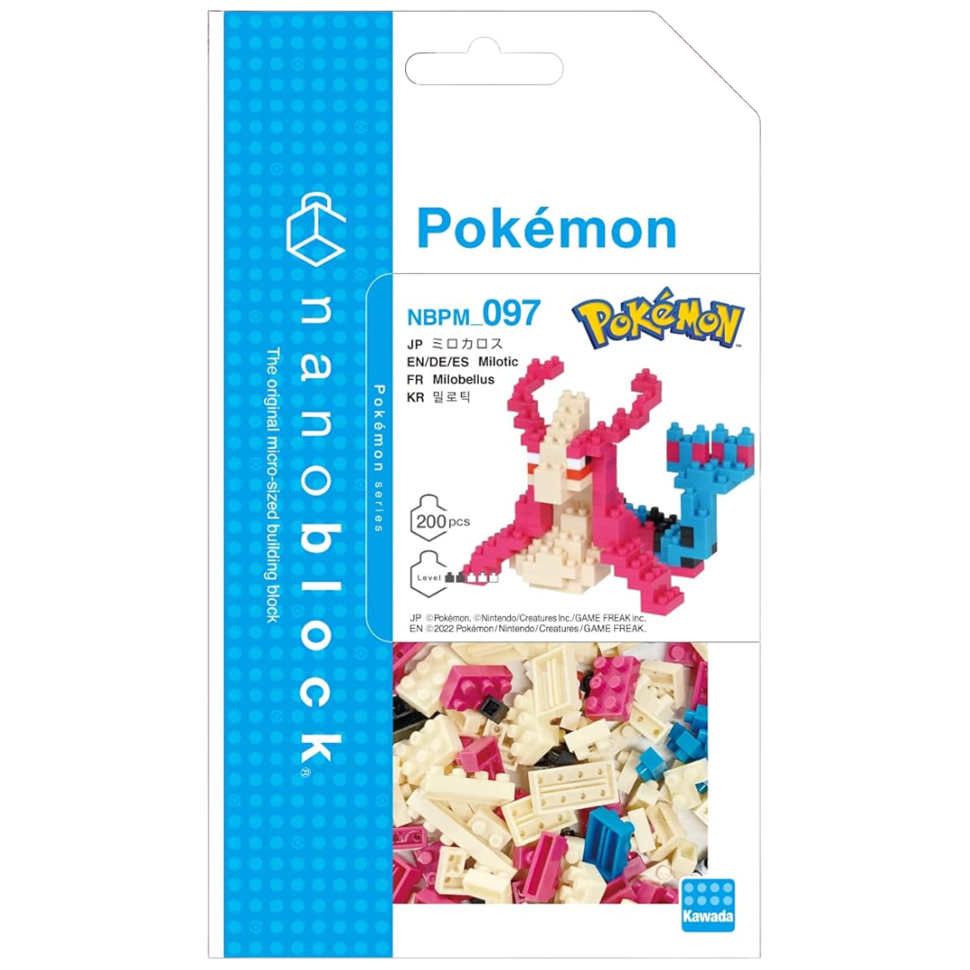 Nanoblock Pokemon Series Milotic box art showing official packaging and completed model illustration