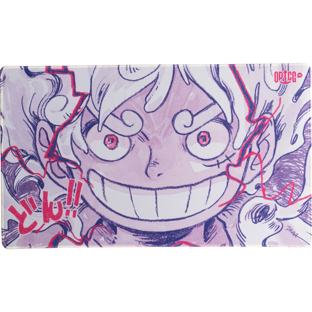 One Piece Card Game Joyboy Mystic 3mm premium playmat with anti-slip rubber base and stitched edges
