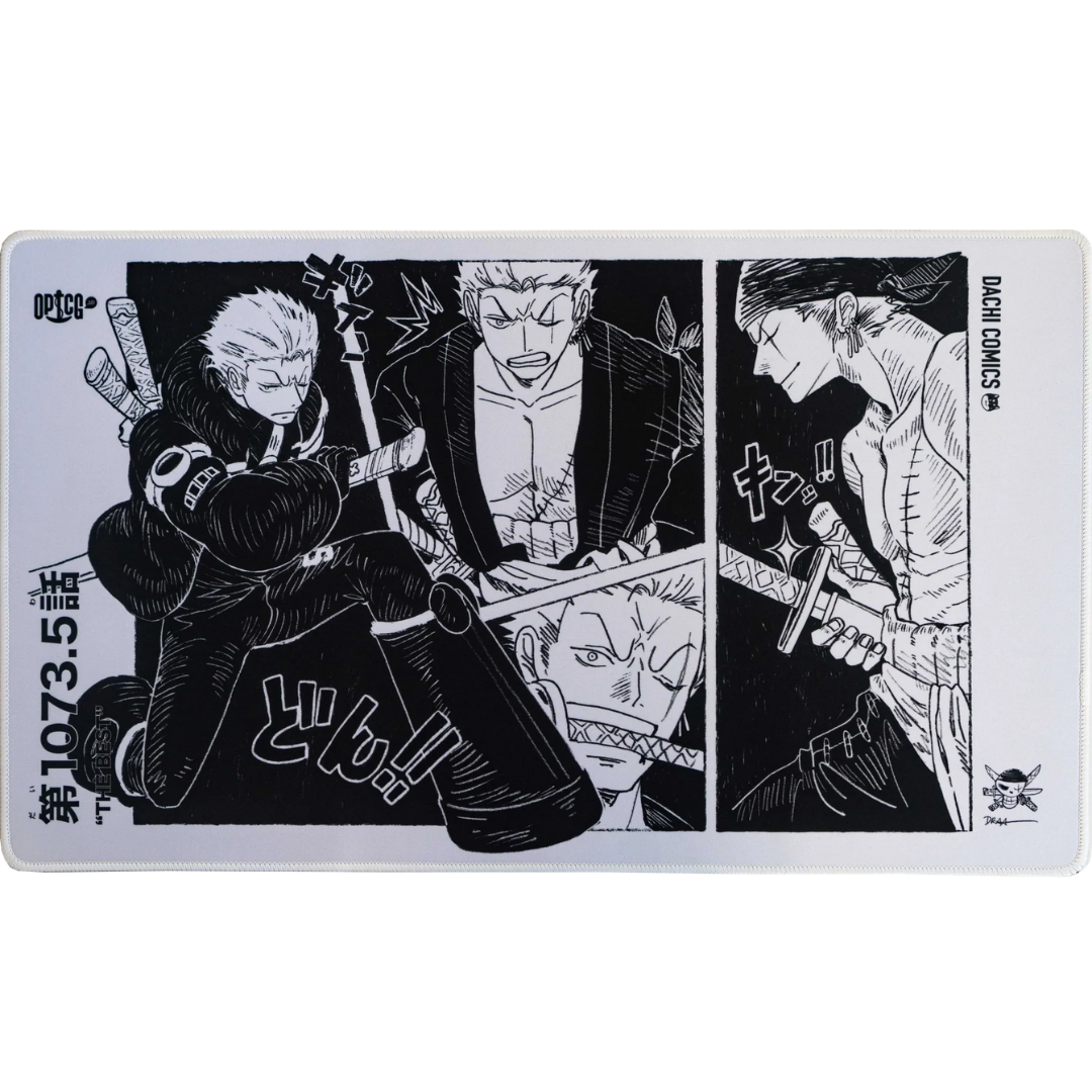 One Piece Card Game Manga Three-Sword Style White 3mm premium playmat with anti-slip rubber base