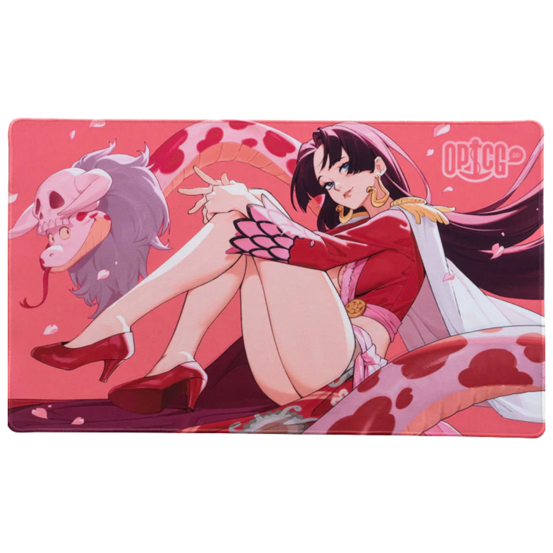 One Piece Card Game playmat featuring Boa Hancock, the most beautiful woman in the world, illustrated by Dnaitari, premium OPTCG TCG accessory for fans.