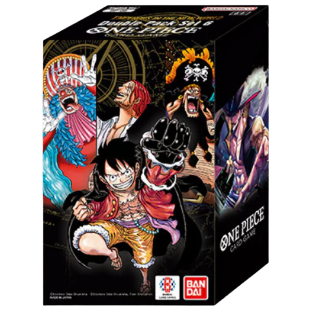 One Piece Card Game OP‑09 Emperors in the New World Double Pack Volume 6 packaging, booster packs and DON card