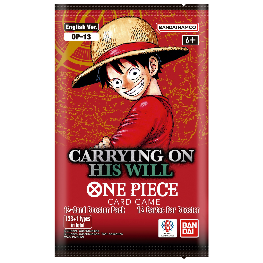 One Piece Card Game OP-13 Carrying on His Will booster pack, 12 cards, Luffy artwork