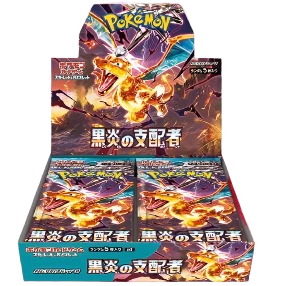 Pokemon Japanese Booster Box SV3 Ruler of the Black Flame—sealed booster box featuring rare and powerful Pokemon cards from the Scarlet & Violet series.