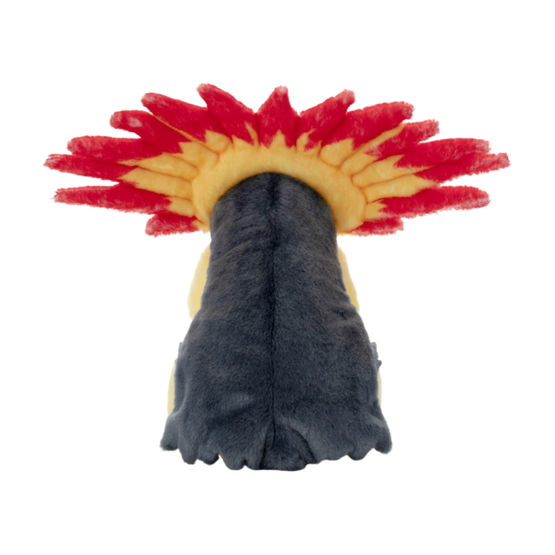 Typhlosion plush from Pokémon by Takara Tomy, Fire-type Pokémon, detailed and soft, perfect for fans of Johto and Fire-type Pokémon collectibles.